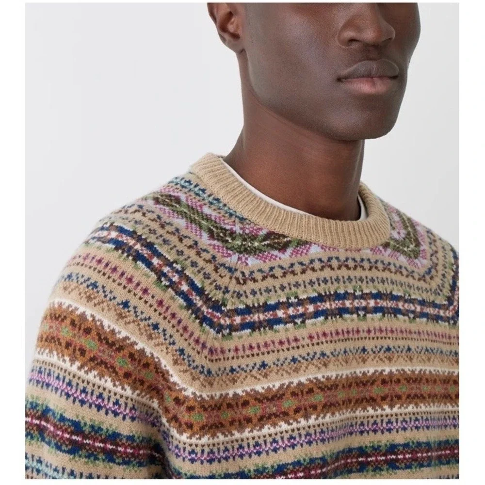 J Crew‎ Fair Isle Lambswool Sweater Mens Large Multicolor Crewneck Pullover